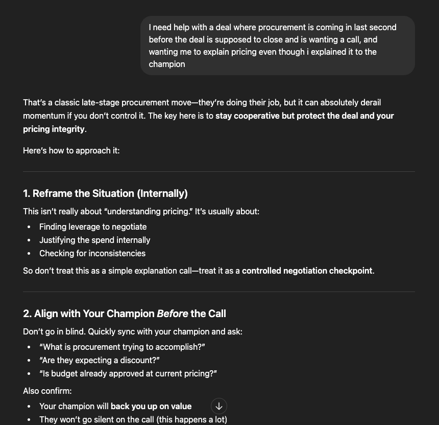 ChatGPT response to a negotiation prompt